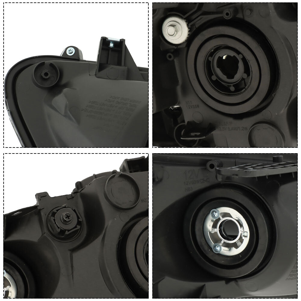 Front Pair For 2013-2015 Honda Accord Sedan Headlights Black Right+Left Halogen