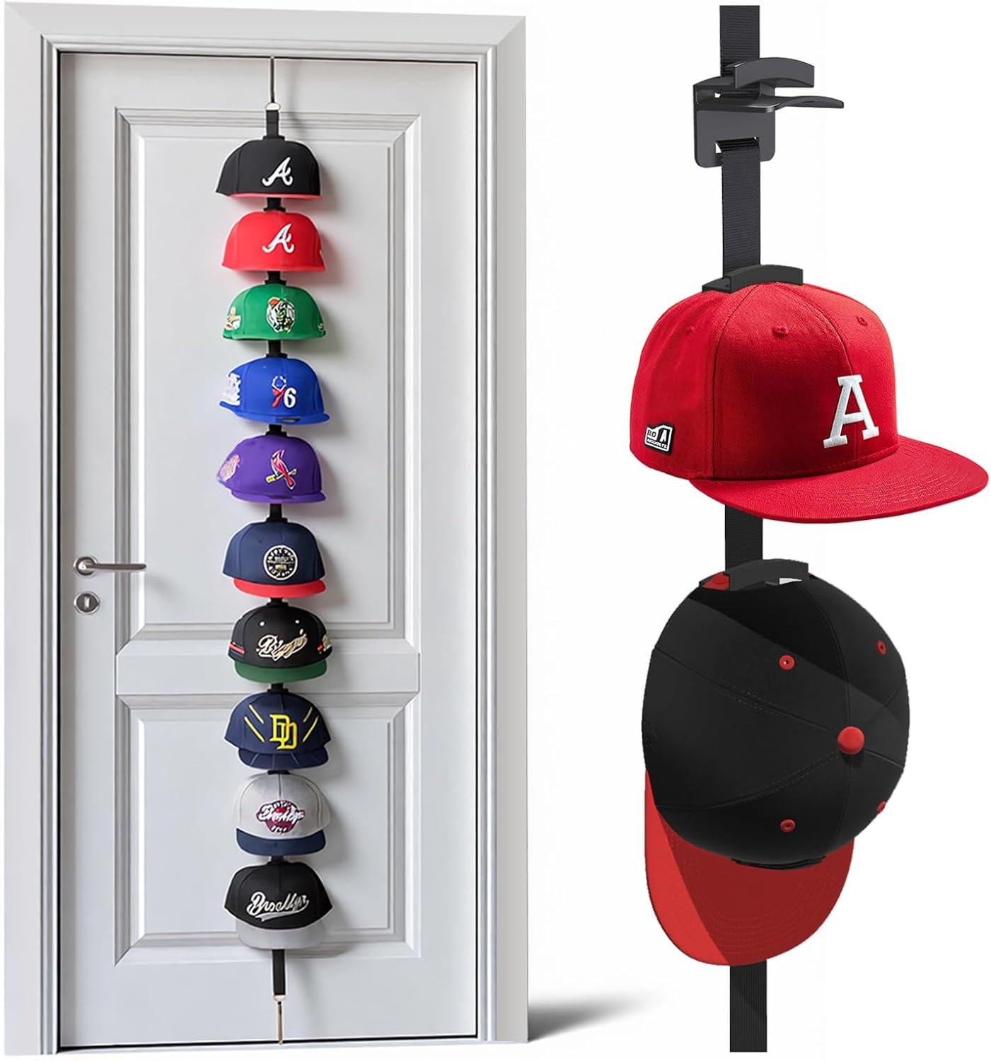 Hat Rack for Door - Two-Way Hanging Caps with Display Hooks and Hanger, Hat Orga