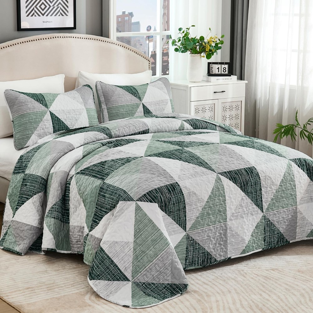 Dintszyayue Quilt Queen Size Green, 3 Pieces Patchwork Bedspread Bedding for ...