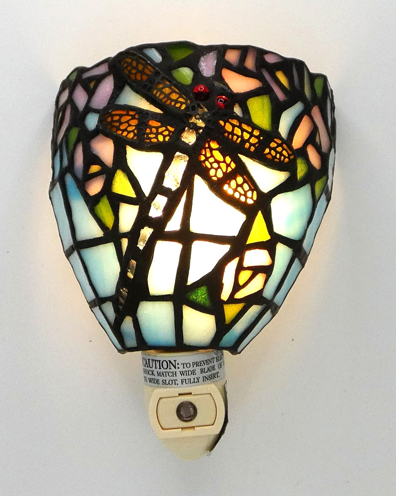 Tiffany Style Stained Glass Dragonfly Night Light