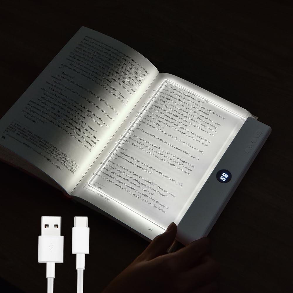 Book Light, Rechargeable Clear LED Flat Reading Light with 3 Colors & Timer, ...