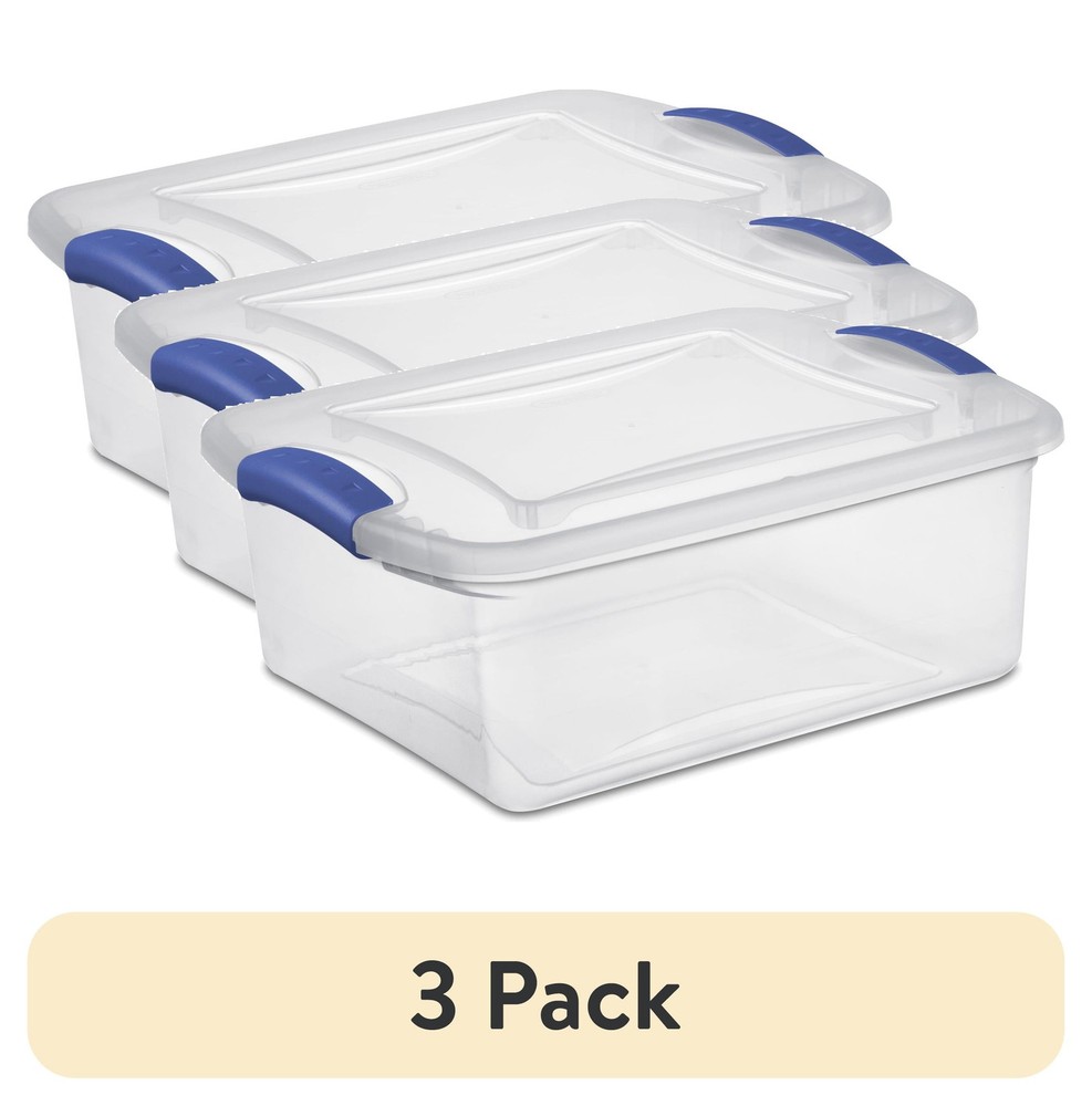 (4 pack Small Latching Storage Bin 15 Quart Clear Plastic Storage Container W/