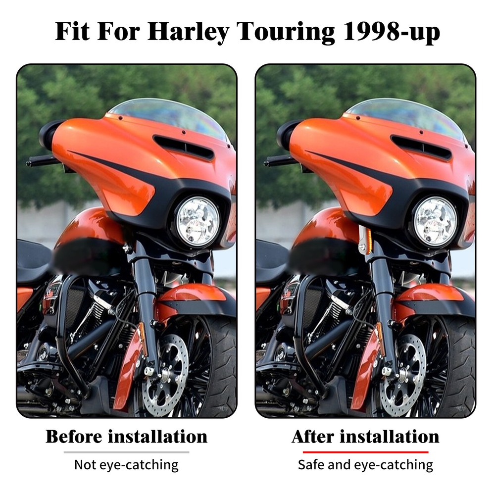 LED Front Flush Fork Chrome Turn Signal Running Bracket Light Fit For Harley FLH
