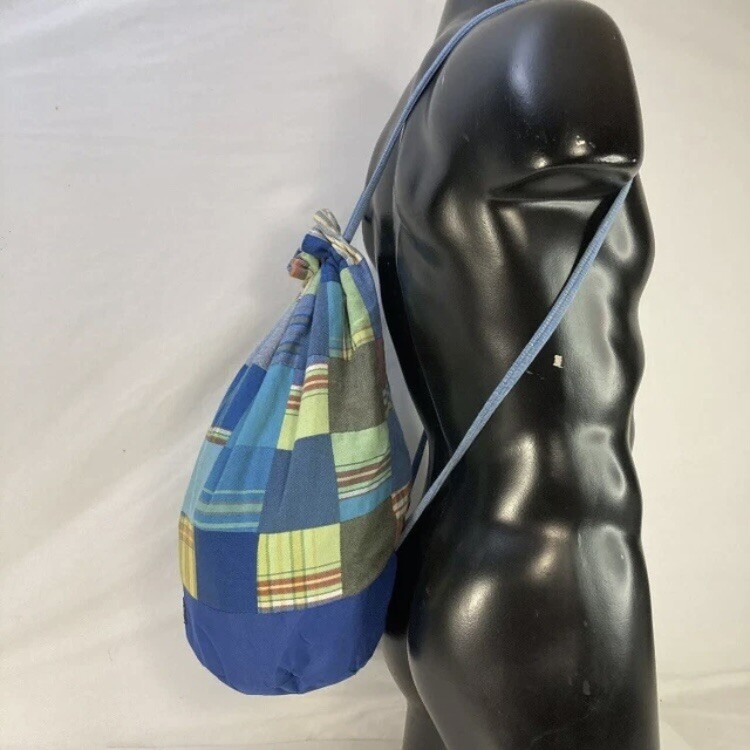 One-Way Kikoy Patchwork Drawstring Backpack Cinch Sack Waterproof Handmade