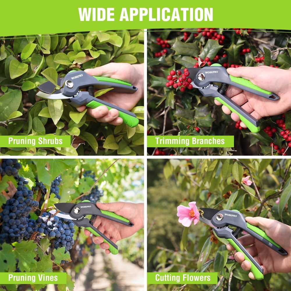 WORKPRO 8.5" Heavy Duty Bypass Pruning Shears - Labor Saving Garden Scissors New