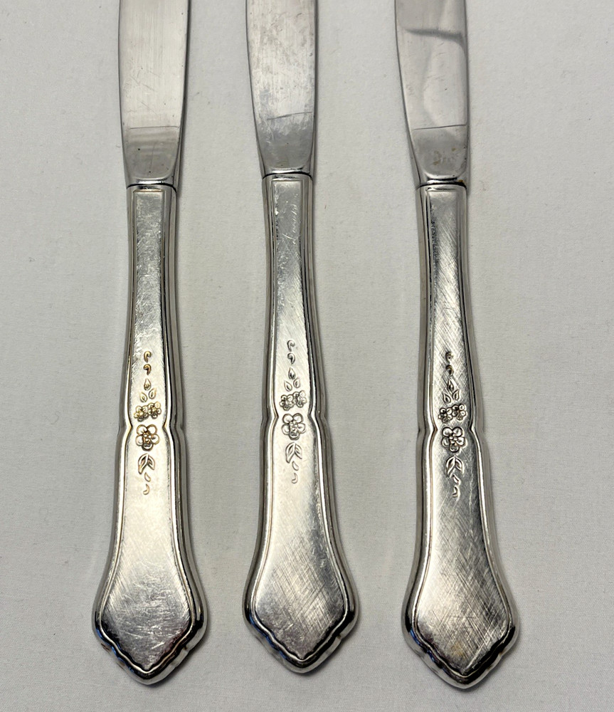 Oneida Ashmore Stainless Flatware 3 Dinner Knives Replacement Burnished Handle