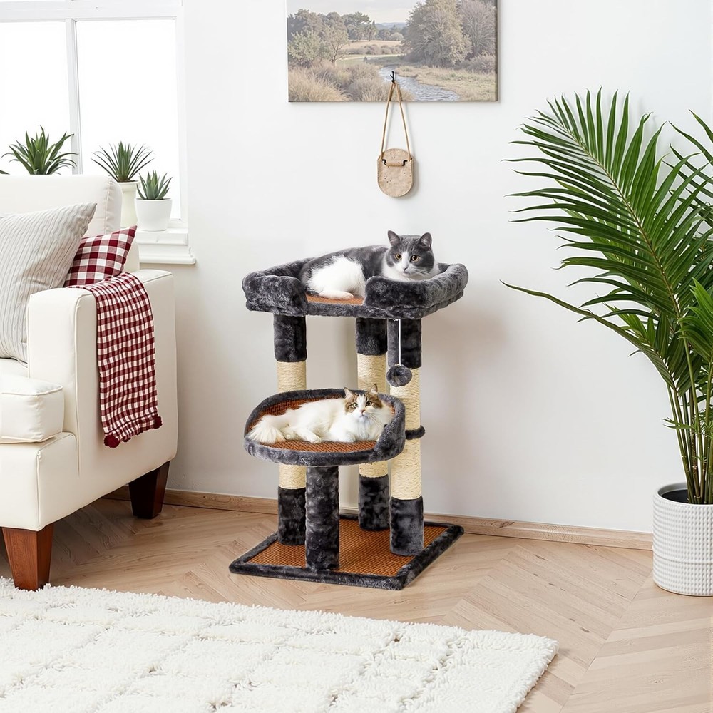 Multi-Level Cat Tree Indoor Cats Modern Cat Tower with Double Beds & Scratching