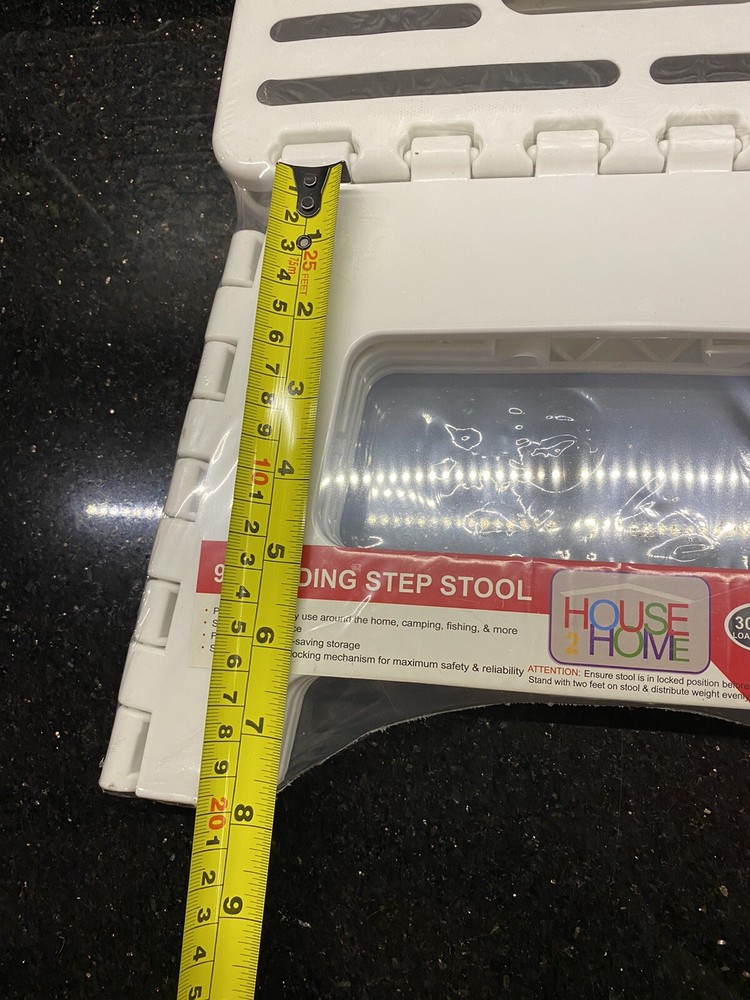 NIP House 2 Home 9" Plastic 1 Step Folding Step Stool 300# Load Capacity White