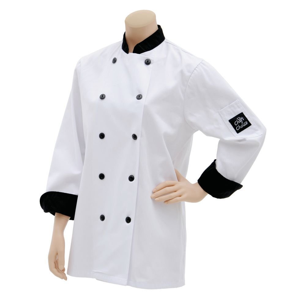 Chef Coat with Black Trim White Poly Cotton - Large
