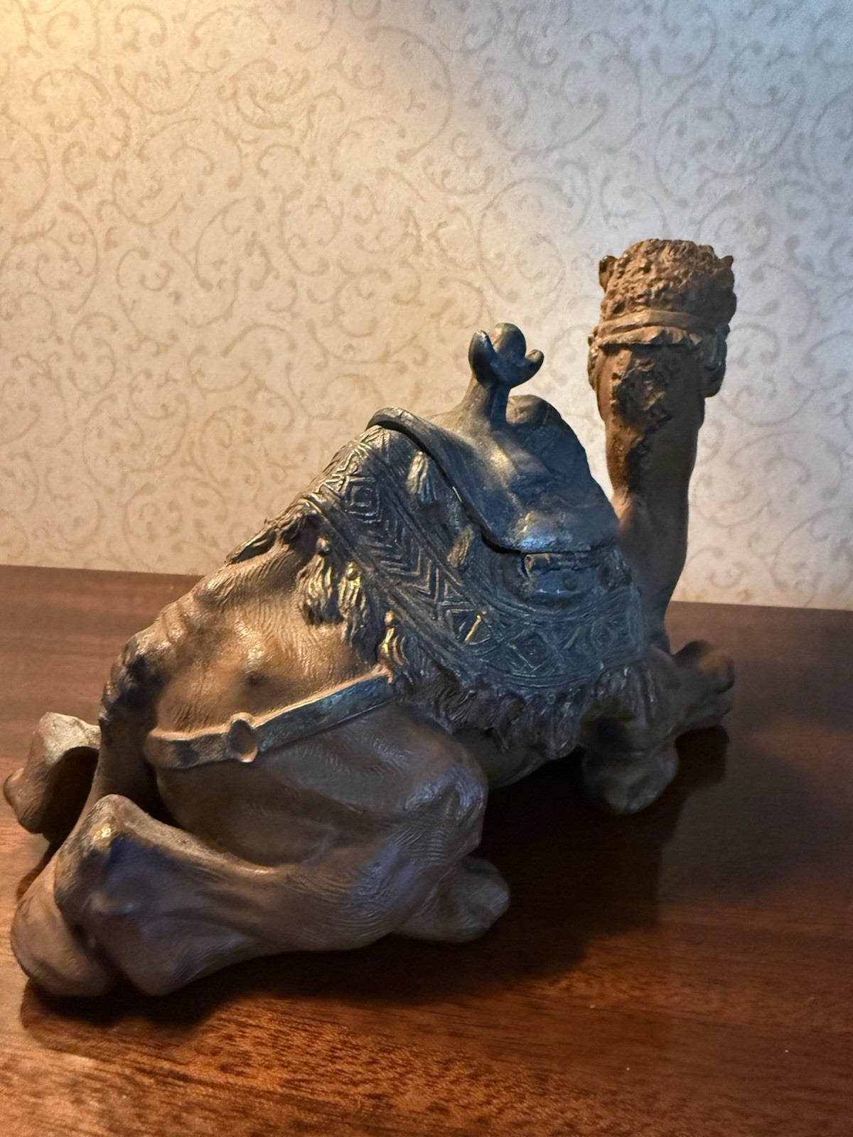 Antique Cold Painted Spelter Metal Camel Inkwell