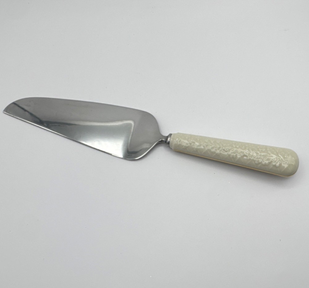 Lenox Stainless Steel Cake Server Ceramic Handle Silver Ivory WITH STORAGE BOX