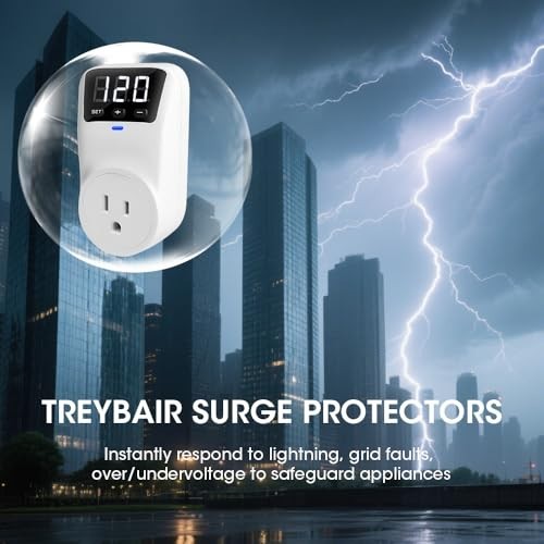 Fireproof Surge Protector Voltage Stabilizer - 15A, 1800J, Wall Mount, 2 Pack