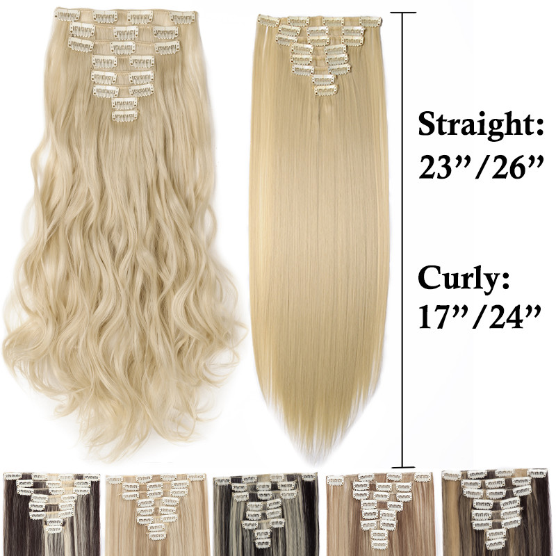 Real Natural Clip In Hair Extensions Extension 8 Piece FULL HEAD Hair for Human