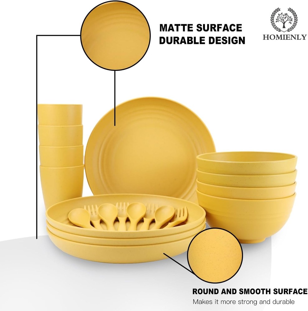 Wheat Straw Dinnerware Sets, 20pcs Unbreakable Microwave Dishwasher Safe Tablewa