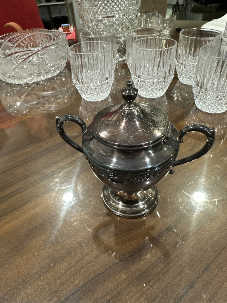 Vintage Silver Plated on Copper Sugar Bowl + Lid
