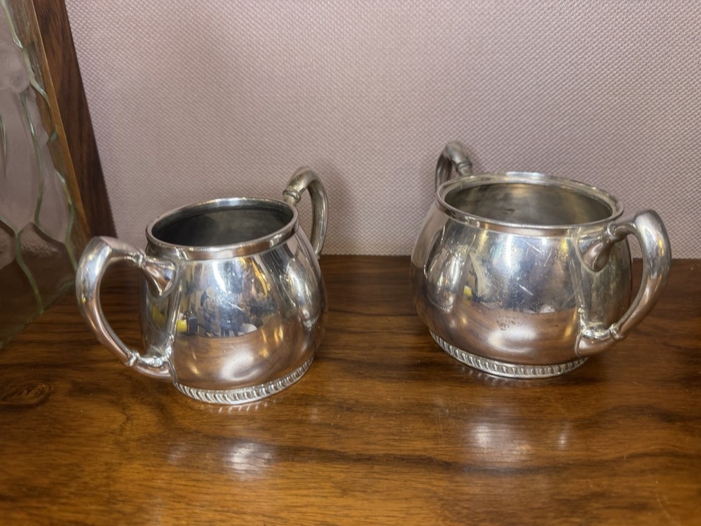 Rare 1951 Reed & Barton Silverplate 3150 Stackable Sugar & Waste Bowl Set
