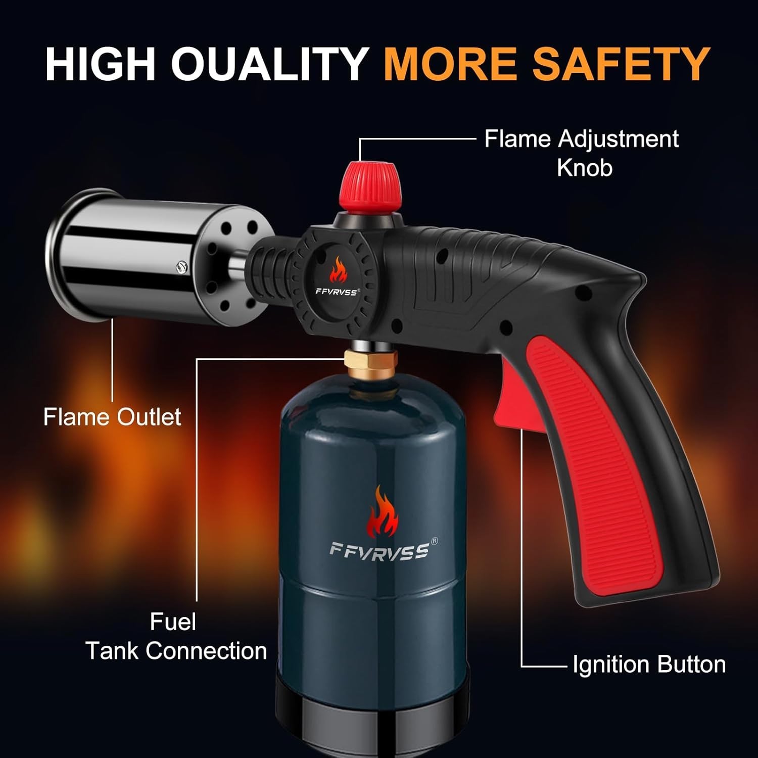 Adjustable Flame Propane Torch Gun for BBQ, Searing, Camping Welding