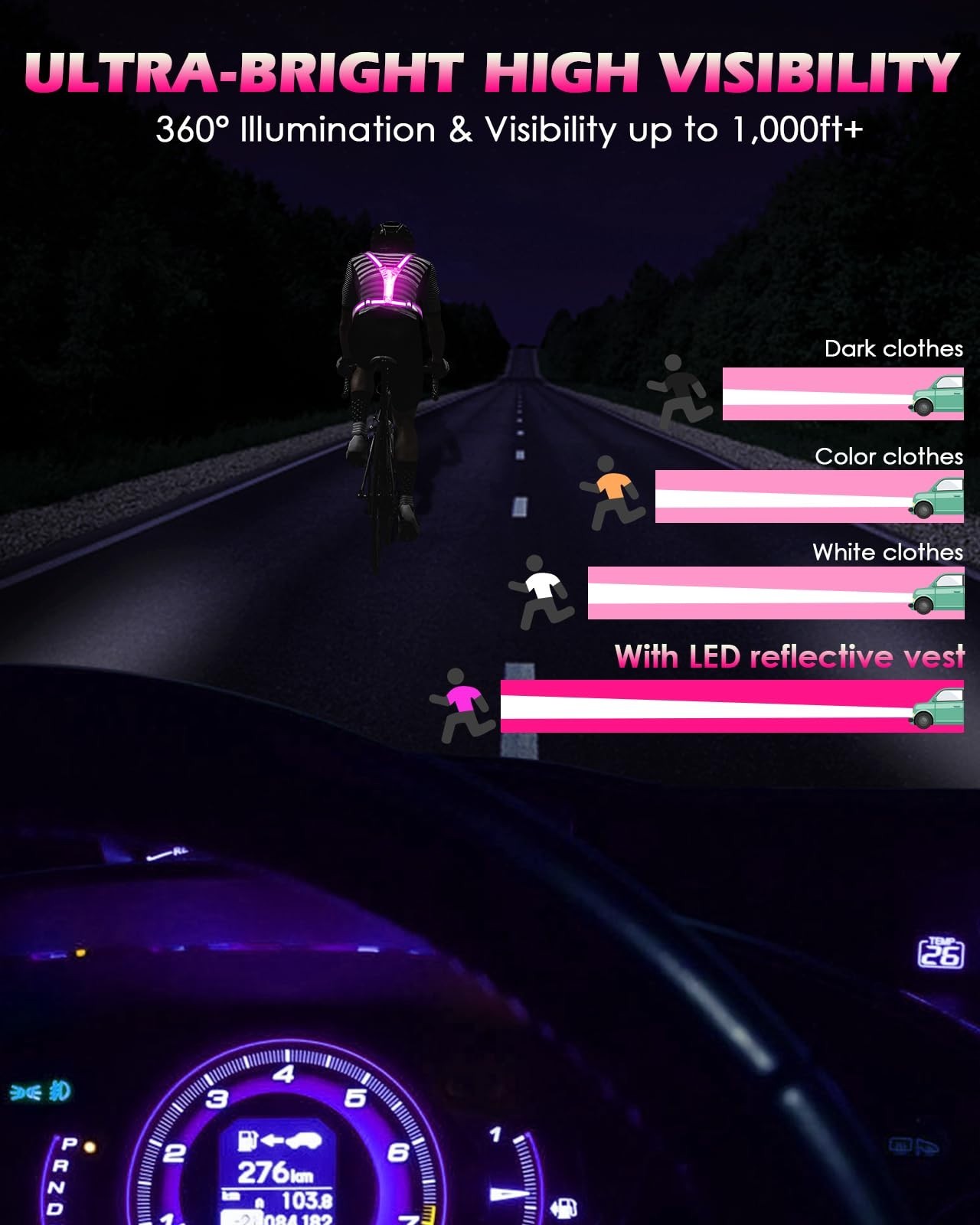 High Visibility Reflective Running Vest 5 Lights Rechargeable Adjustable