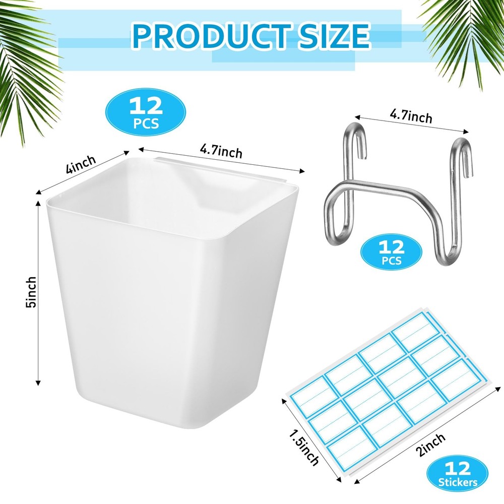 6 Pack Large Gridwall Cups Gridwall Storage Bin with Hooks Hanging Baskets Sq...