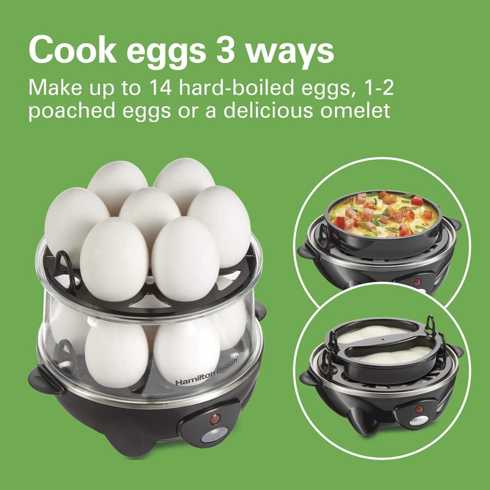 3-in-1 Electric Egg Cooker, Holds 14 Eggs, Black