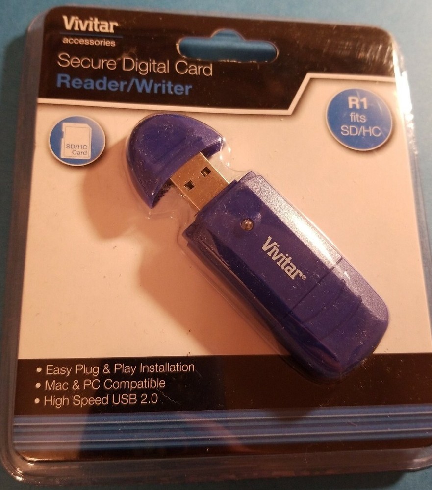 Vivitar Secure Digital Card Reader/ Writer VIV-CR-35 MAC & PC Compatible Blue