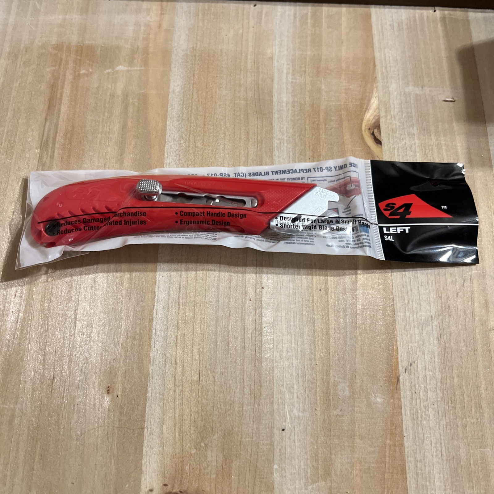 12 New S4L Safety Box Cutter Utility Knife Left Handed Steel Guard Blade, Red