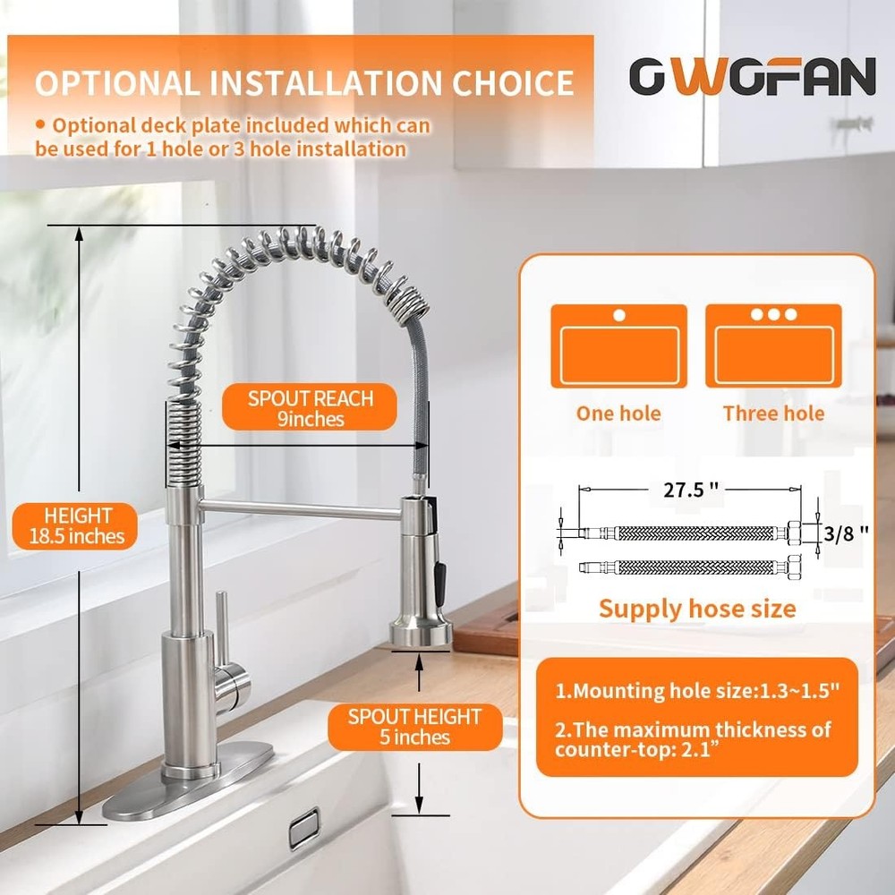 Kitchen Faucet with Pull Down Sprayer 1 Standard, 1 Brushed Nickel