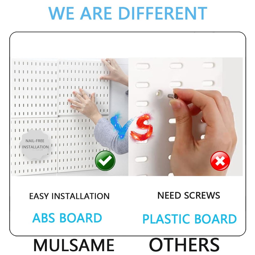 White Pegboard Combination Kit Wall Mount Storage 4 Panel 14 Accessory 22x22