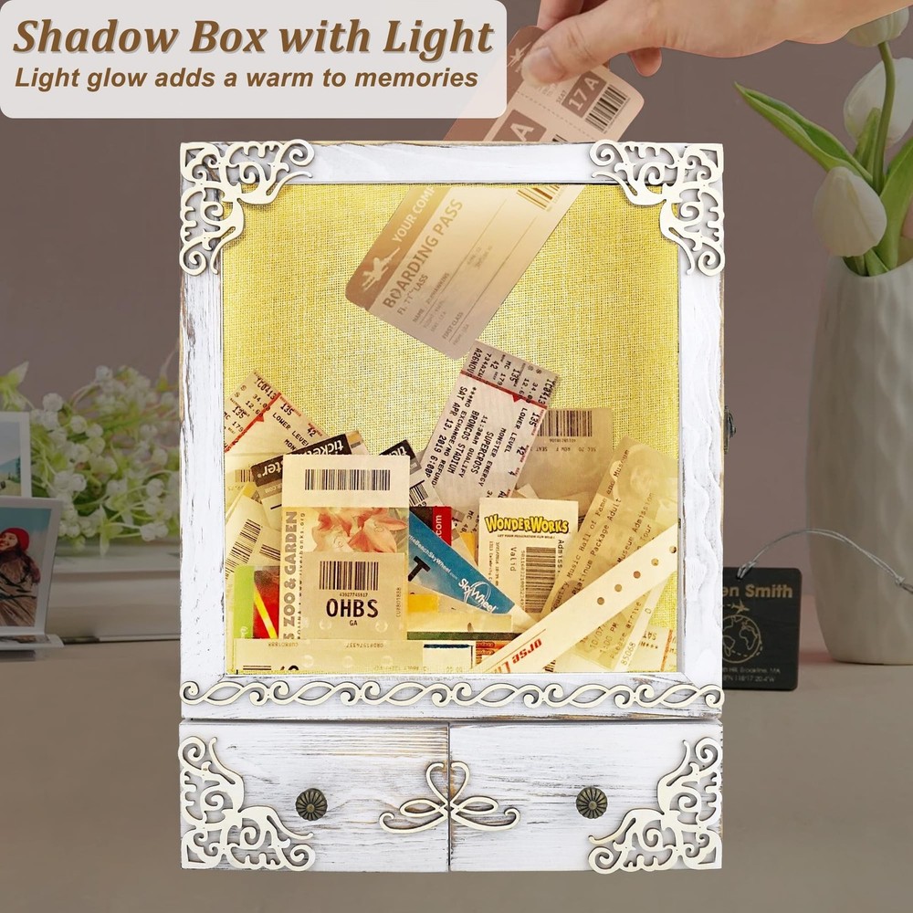 11x16 Shadow Box Frame with Light, Wedding Memorial Display Case with Shelves...