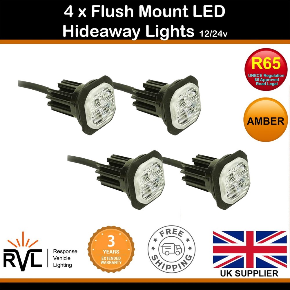 LED Amber Hideaway Light x4 Flush/Bracket LightBar Covert Strobe Beacon 12v 24v