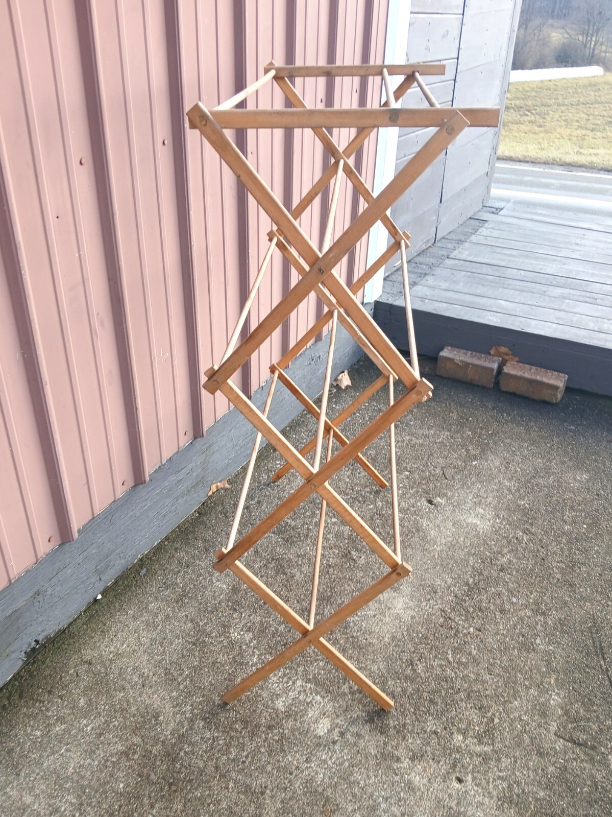 Antique Wooden Laundry Clothes Drying Rack Folding and Expandable 1930s