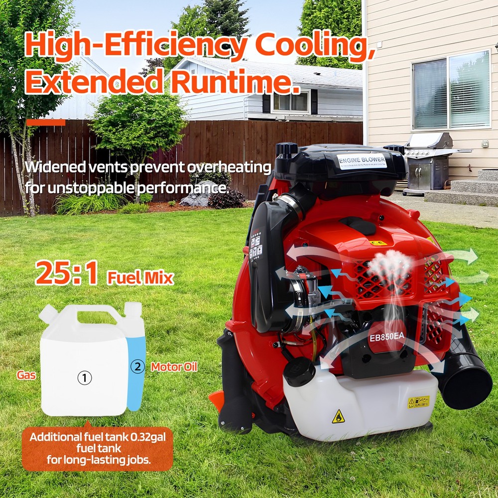 80CC Backpack Leaf Blower Cordless Gas Snow Blower 2 Stroke Engine Wind Force