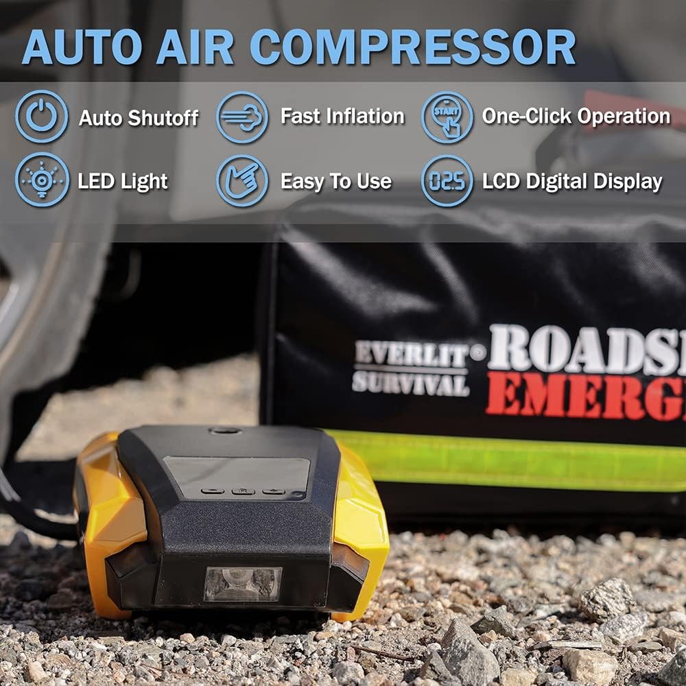 Kit Emergencia Auto Carretera Compresor Arranque Cable