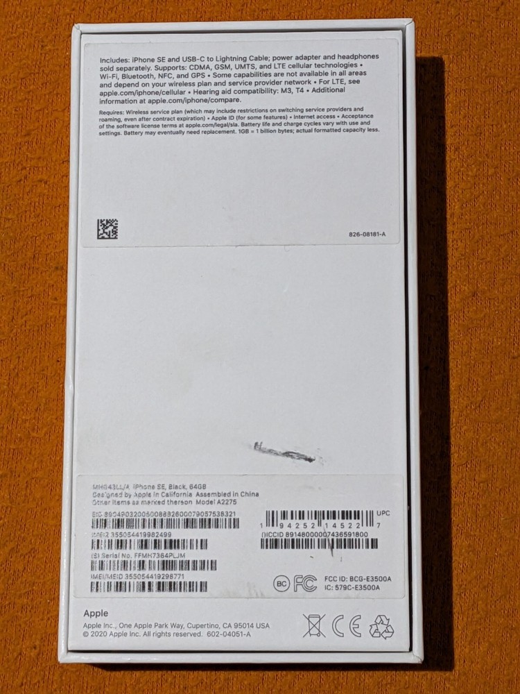 Replacement Empty Box Apple iPhone SE Black 64GB