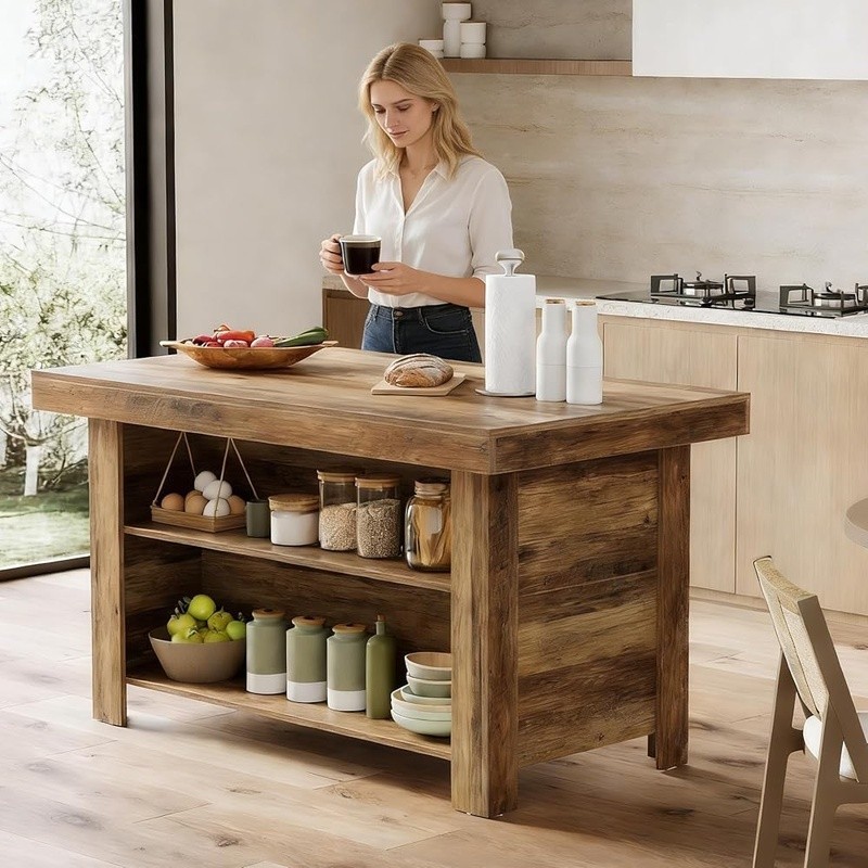 55 Inch Kitchen Island W/ Storage Spacious Worktop Multi Use Easy Assembly