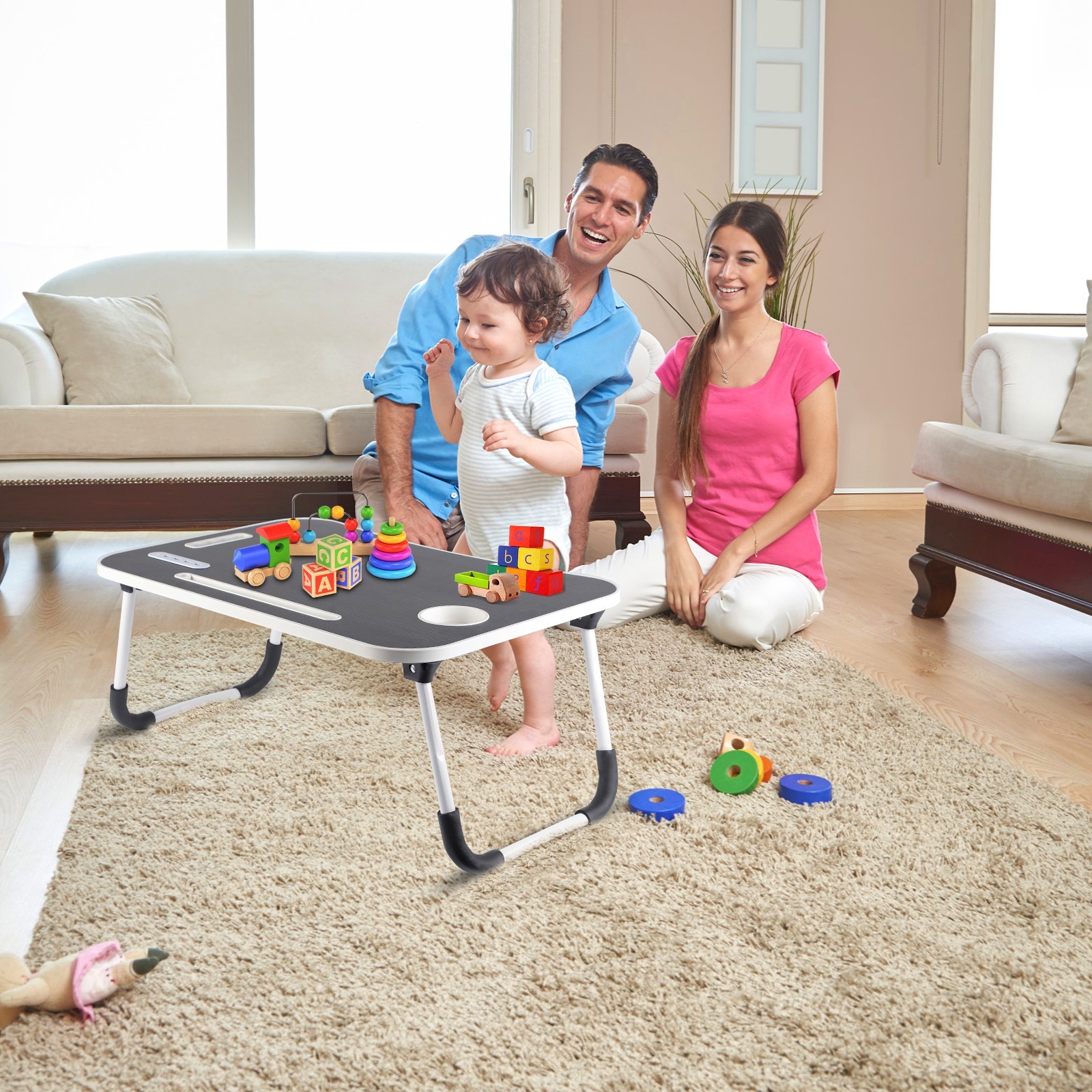 Laptop Tray Lap Desk Stand Foldable Bed Table Notebook Tray Cup Slot Adjustable