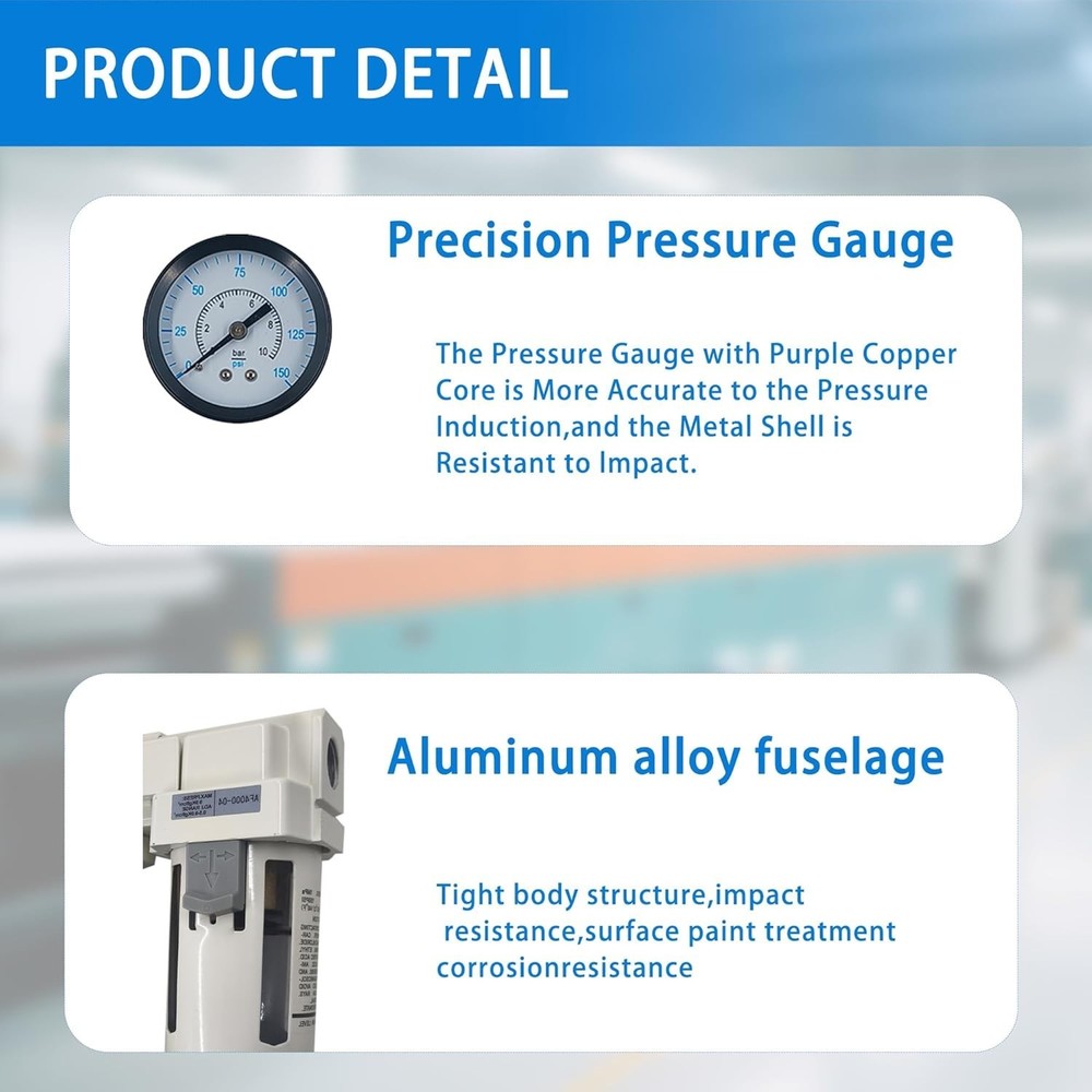 1/4"NPT Air Source Treatment Pressure Regulator, Air Regulator for Compressor