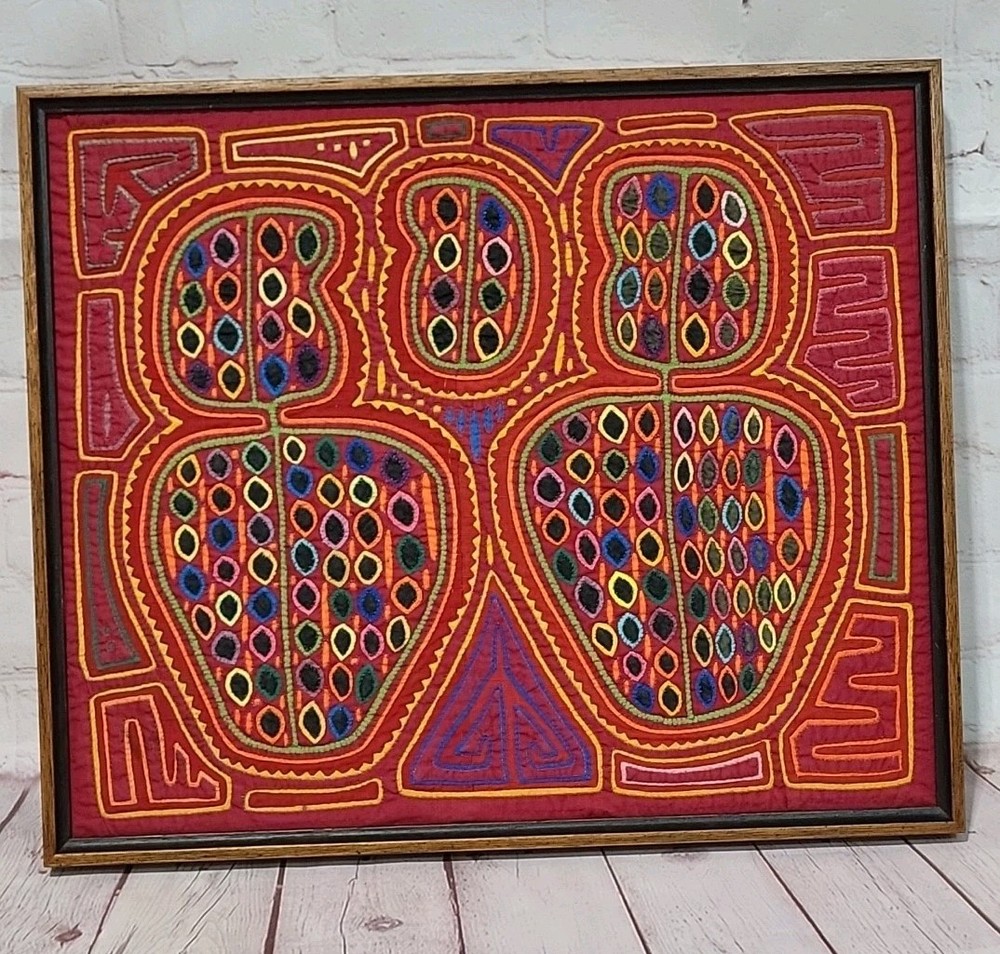 Framed Vtg Mola Reverse Applique Panama Ready 2 Hang