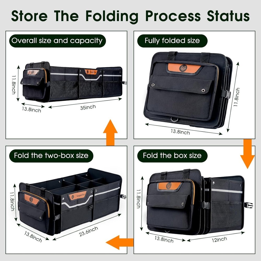 Large 95L Multi-Functional SUV Trunk Organizer with Collapsible Design - Black