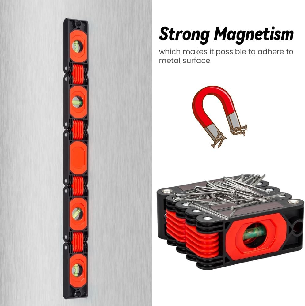 Foldable Multi-Angle Measuring Tool – Magnetic Level Ruler for Red + Black