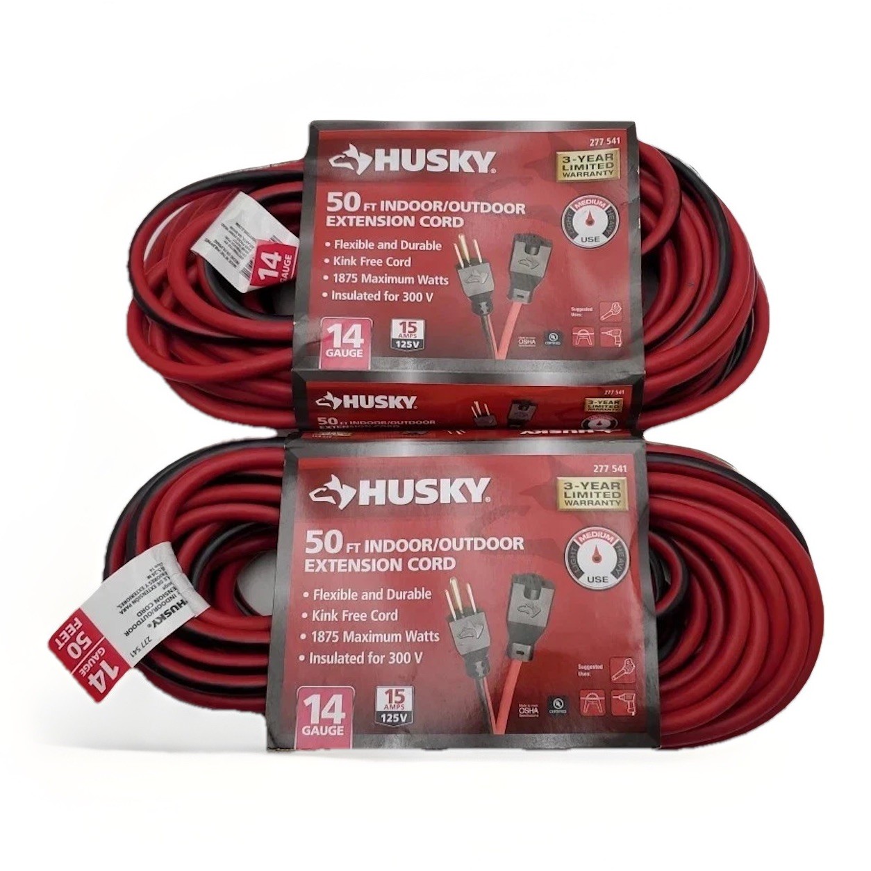 (2 Pack Husky) 50 ft. 14 Gauge Medium Duty Indoor/Outdoor Extension Cord 277541