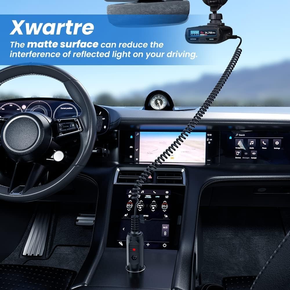 Compact Radar Detector Power Cord - Cigarette Lighter Adapter with Elastic Cable