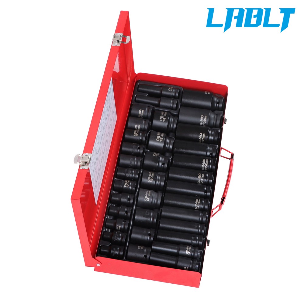 LABLT 1/2 Inch Drive Deep Impact Socket Tool Set Metric Garage Workshop Tools