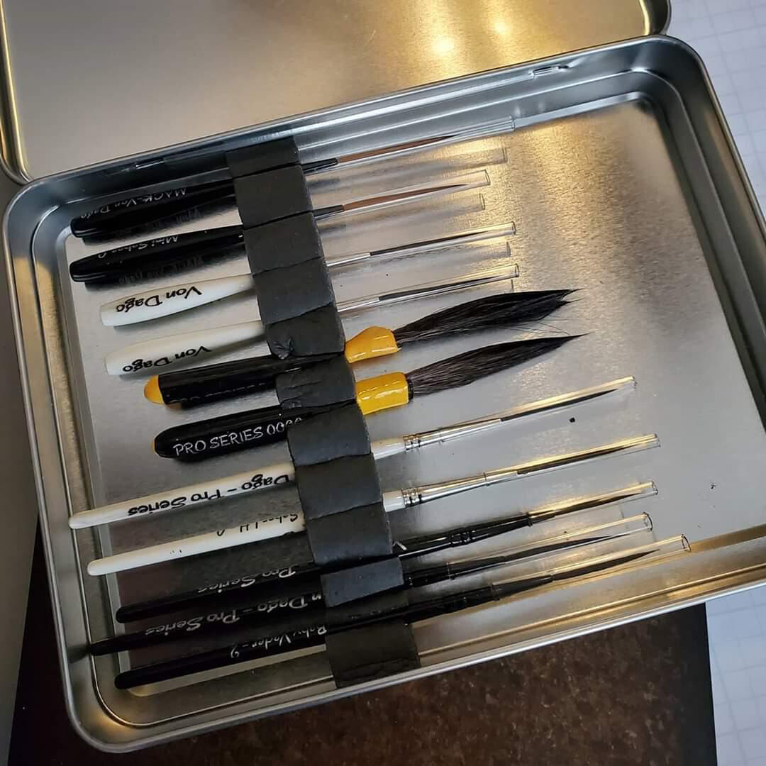 LEAK PROOF Metal BRUSH BOX to Store / Hold "" your "" Pinstriping Brushes
