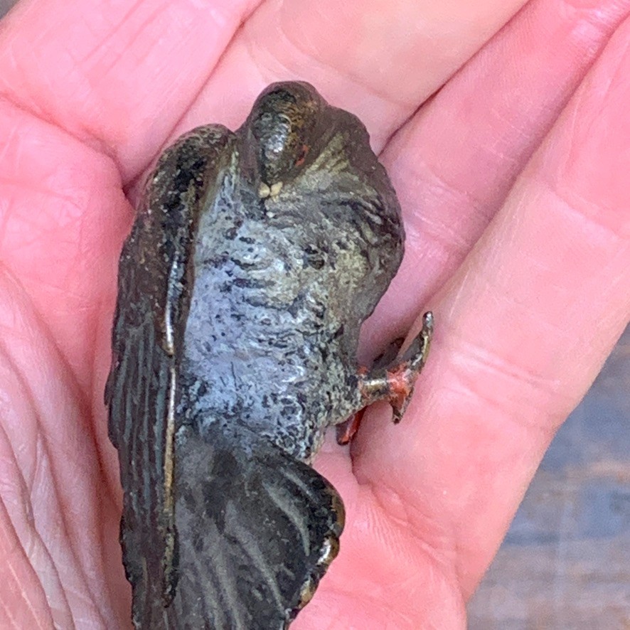 2 Lot Antique Vienna Austrian Cold Painted Bronze Pigeon Bird Figurine Preening