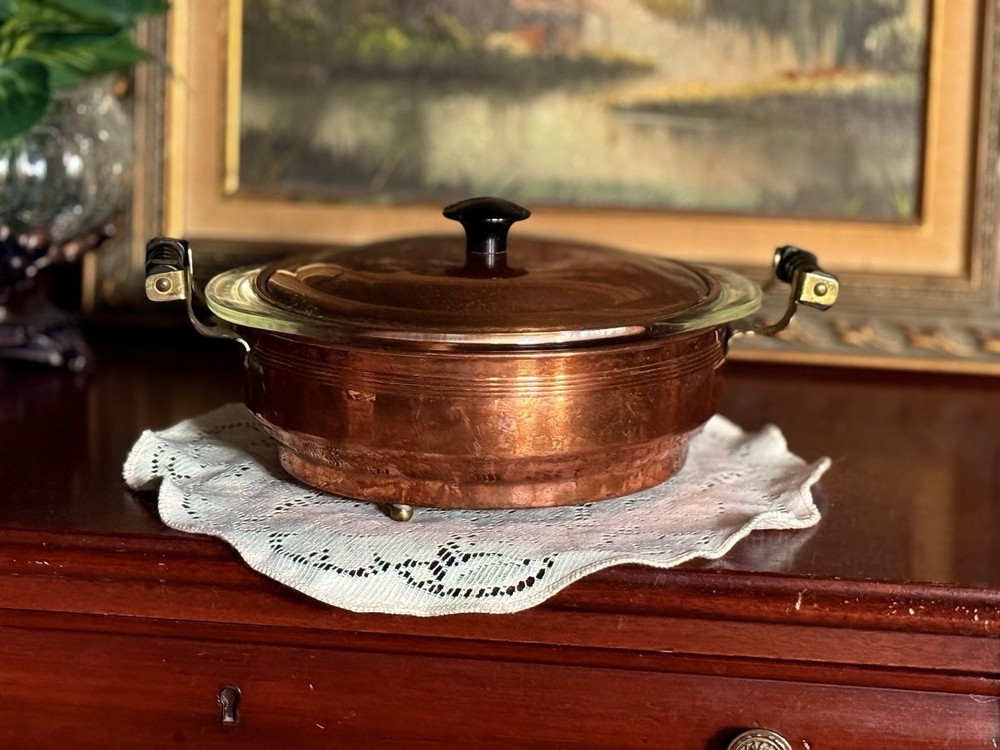 Vintage Coppercraft Guild Chafing Dish w/ Pyrex Insert MCM Server