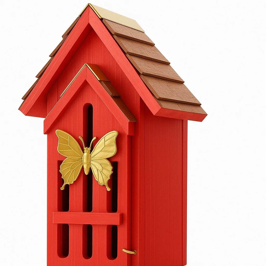 Shingle Roof Butterfly House, Outdoor Insect Shelter, Vintage Cedar Wood