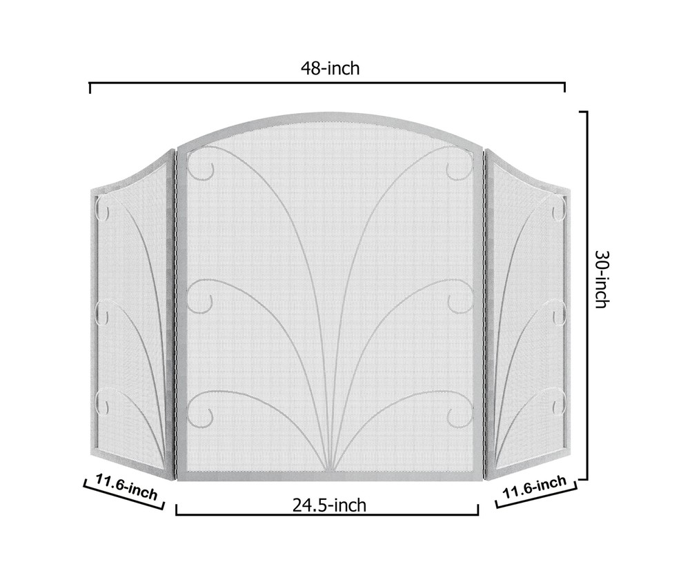 Kingson 3-Panel Arched Fireplace Screen Decorative, Handcrafted Scroll Wrough...