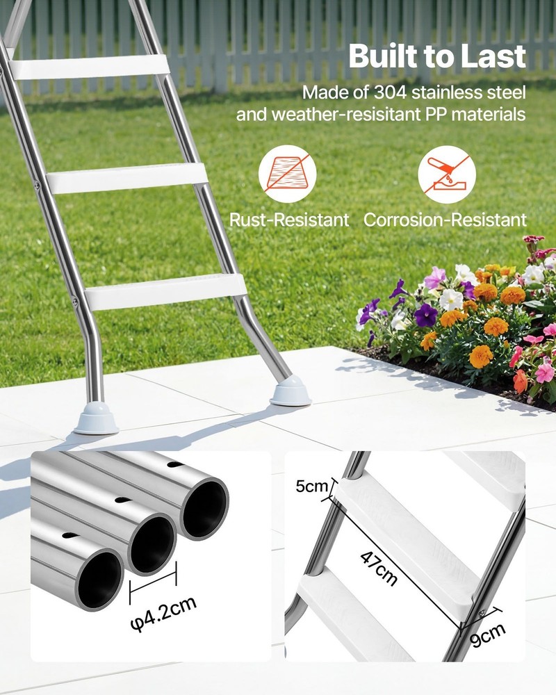 Swimming Pool Stairs: A-Frame, 304 Stainless & PP, 4 Steps + Platform, WP