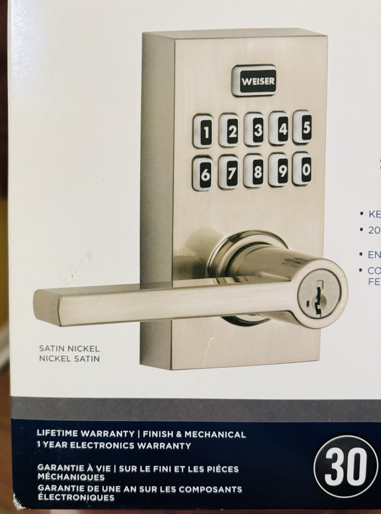 BRAND NEW Weiser Smartcode 10 Satin Nickel Keyless Entry Electronic Lever